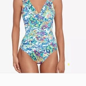 Ralph Lauren Gorgeous One Pice Suit With Slimming Panel Design